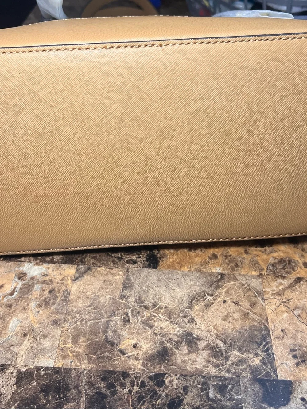 Calvin Klein Cream Monogram Tote with Tan Trim